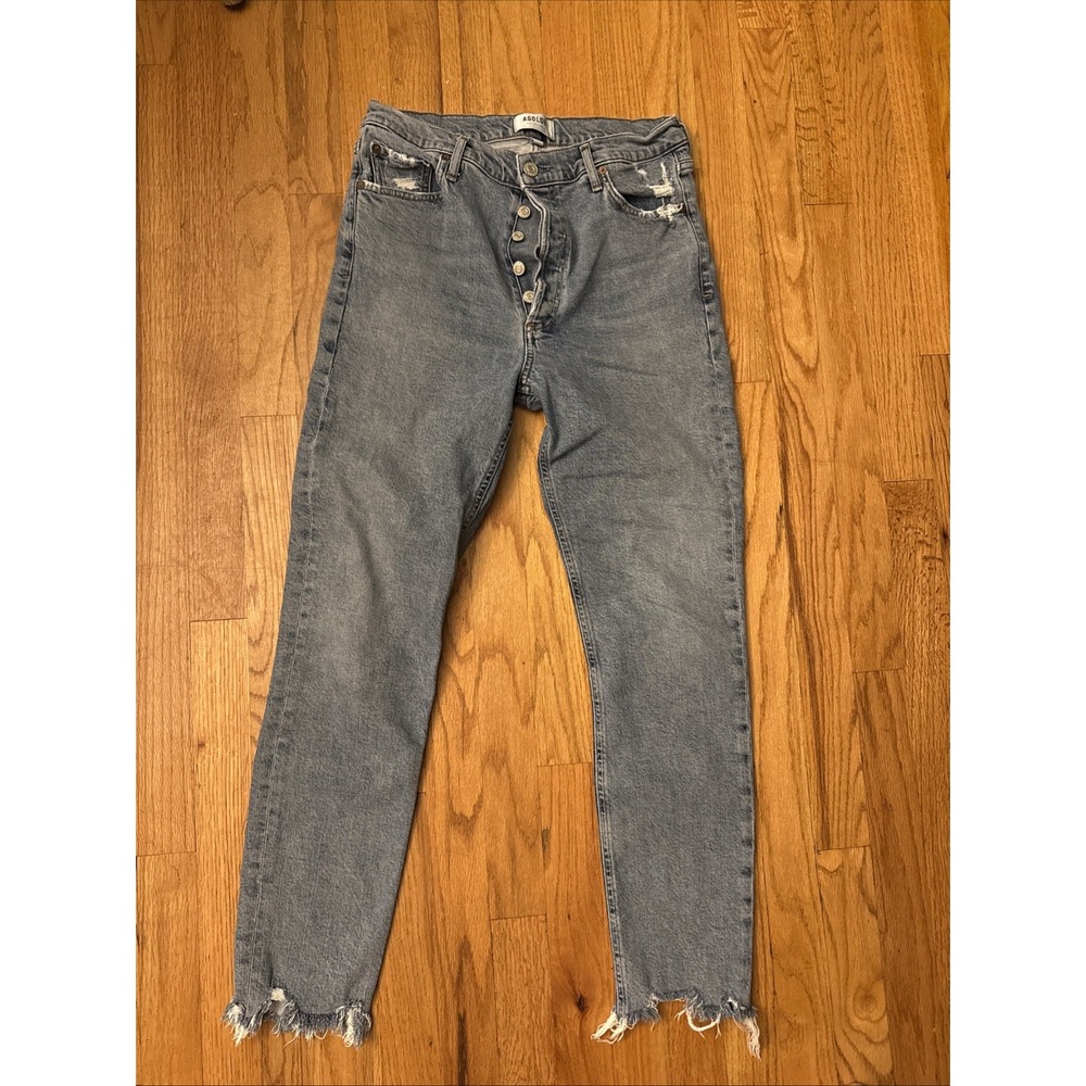 Agolde 90's Pinch Button Fly Jeans 28 Blue High Rise Straight Organic Raw Hem